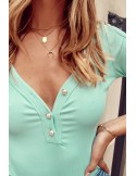 Ribbed bodysuit with a button-down neckline, mint FG598 - Online store - Boutique